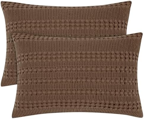 PHF Cotton Waffle Pillow Shams Cal King 20" x 40", No Insert by PHF