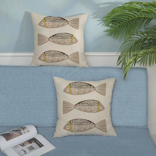 Coastal Brown Fish Outdoor Pillow Covers 16x16 Inch Set of 2 - Image 4