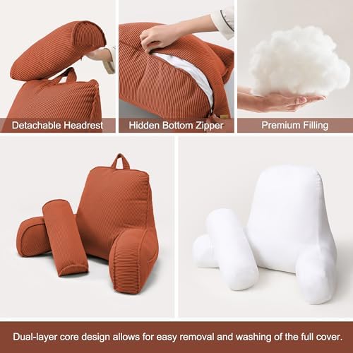 Pillow with Arms for Sitting Up in Bed, Reading Backrest Pillow, Corduroy Back - Image 6