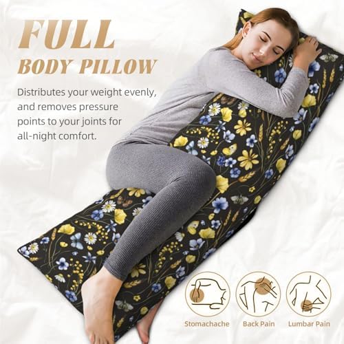 Wildflowers Butterfliese Body Pillowcase, Long Pillow Cover 20"x54" Soft - Image 5