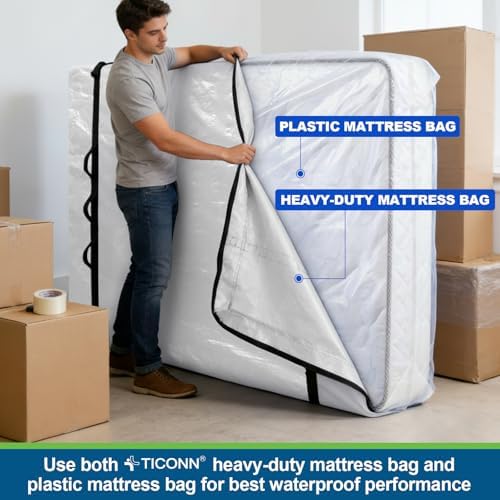 TICONN Mattress Bags for Moving, Heavy Duty Mattress Cover Storage Bag - Image 6