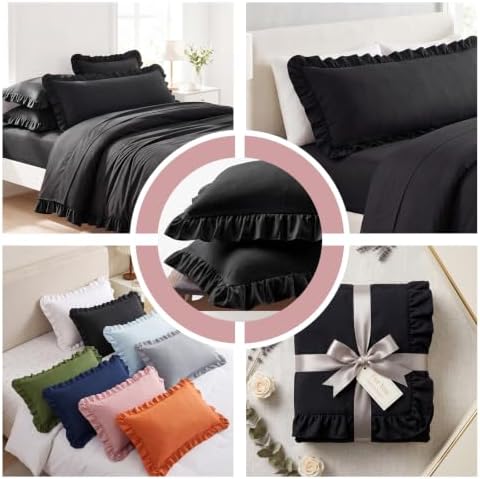 Set of 2 Brushed Microfiber Ruffle Pillow Cases Body Size Black - Image 4