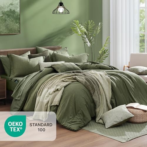 Monbix California King Comforter Set Olive Green 7 Pieces Bed in a Bag - Image 5