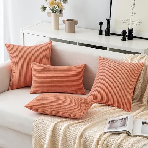 MIULEE Lumbar Corduroy Throw Pillow Covers Set of 2 12x20 Coral Red - Image 4