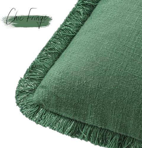 Foindtower Decorative Linen Fringe Throw Pillow Covers 24×24 Pine Green - Image 3