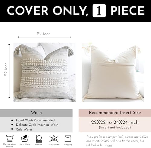 BlissBlush Gray Decorative Throw Pillow Cover 22X22, Boho Accent Pillow - Image 4