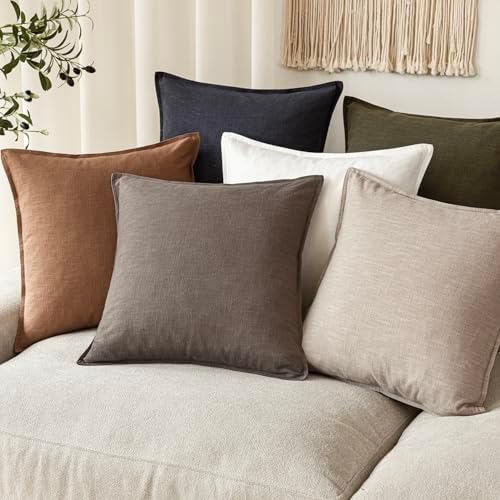 Foindtower Linen Solid Decorative Throw Pillow Covers 18x18 Light Coffee - Image 7