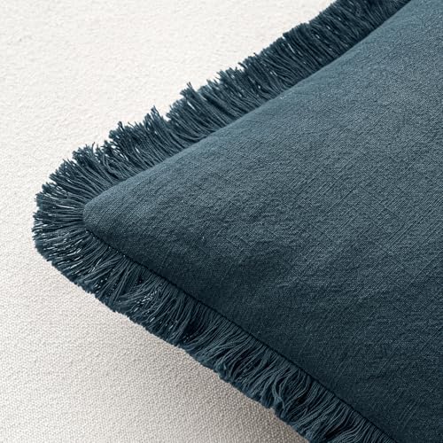 MIULEE Linen Fringe Decorative Euro Throw Pillow Covers Navy Blue 22x22 - Image 3