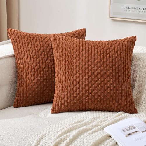 MIULEE Fall Decorative Throw Pillow Covers 20x20 Burnt Textured Corduroy by MIULEE