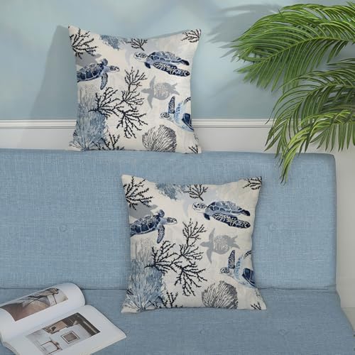 Nautical Coastal Pillow Covers 18x18 Set of 2 Beach Themed Ocean Coral Sea - Image 3