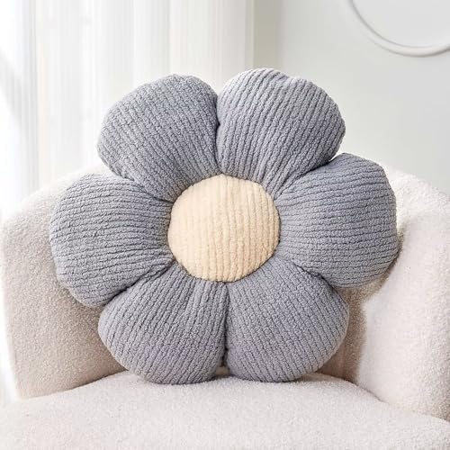 Kcvvcr Flower Throw Pillow, Soft Grey 17.7" Shaped Floor Pillow by Kcvvcr