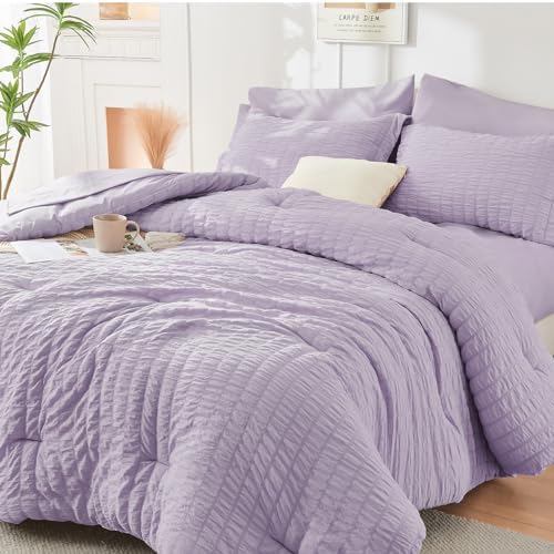 HYMOKEGE Lavender Oversized Queen Comforter Set Seersucker 7 Pieces, All Season by HYMOKEGE