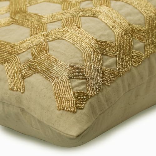 The HomeCentric Decorative Beige & Gold Pack of 2, Linen Lattice, Trellis & - Image 2