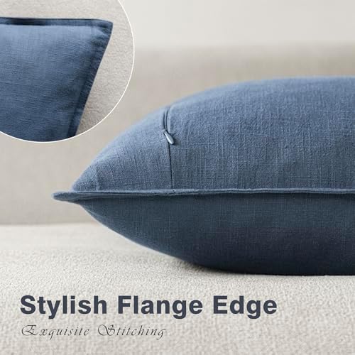 Foindtower Linen Solid Decorative Throw Pillow Covers 22x22 Inch Dark Blue - Image 3
