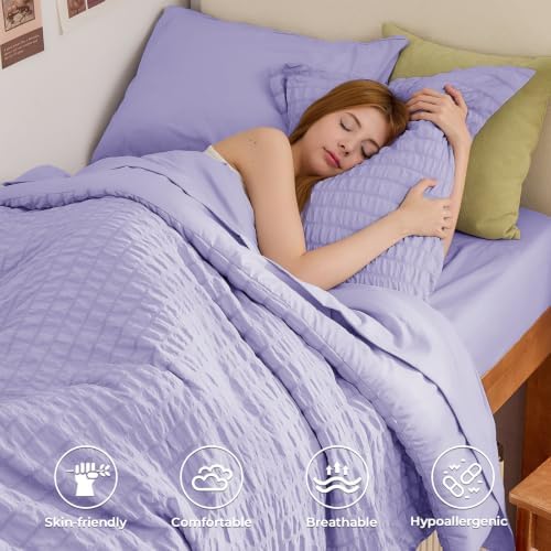 HYMOKEGE Light Purple Twin XL Comforter Set Seersucker 5 Pieces, All Season - Image 2