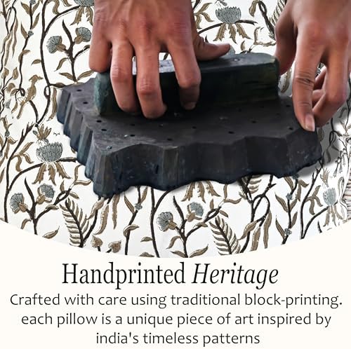 CPC Cocoa Vine Hand Block Print 100% Cotton Ruffle Throw Pillow Cover 24x24 inch - Image 5