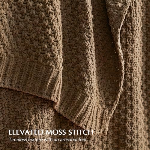 EVERGRACEHOME Chunky Chenille Knit Throw Blanket, 50 x 60, Camel Brown - Image 2