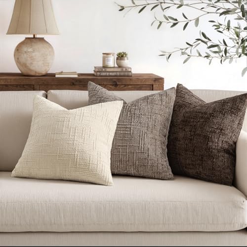 MIULEE Chenille Textured Euro Throw Pillow Covers Taupe Grey 26x26 - Image 5