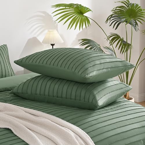 JELLYMONI Green Striped Tufted Pillowcases King Size 20"x 40" - Image 3