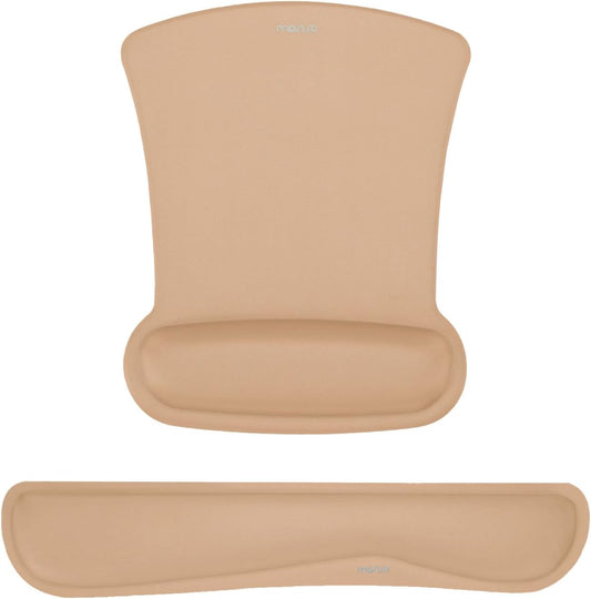 MOSISO Wrist Rest Support for Mouse Pad & Keyboard Set, Ergonomic Mousepad Non-Slip Base Home/Office Pain Relief & Easy Typing Cushion with Neoprene Cloth & Raised Memory Foam, Mocha