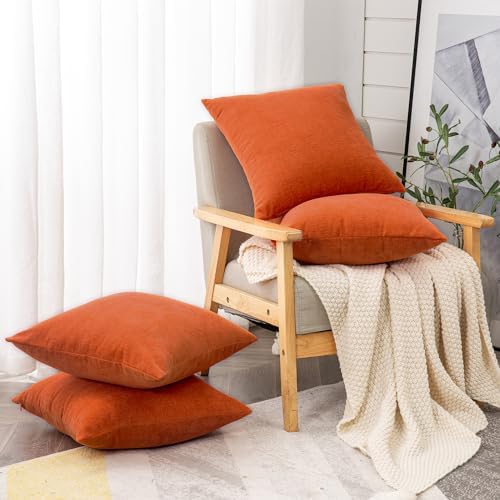 GAWAMAY Orange Chenille Throw Pillow Covers 18x18 Set of 4 - Image 5