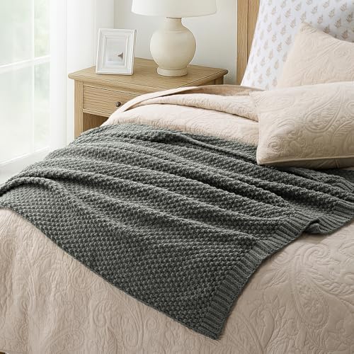 EVERGRACEHOME Chunky Chenille Knit Throw Blanket, 50 x 60, Charcoal Gray - Image 4