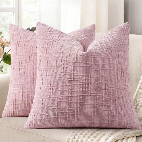 decorUhome Textured Chenille Throw Pillow Covers 22x22 Set of 2 Blush Pink by decorUhome