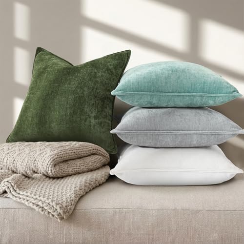 decorUhome Chenille Moss Green Velvet Throw Pillow Covers 22x22 Set of 2 - Image 4
