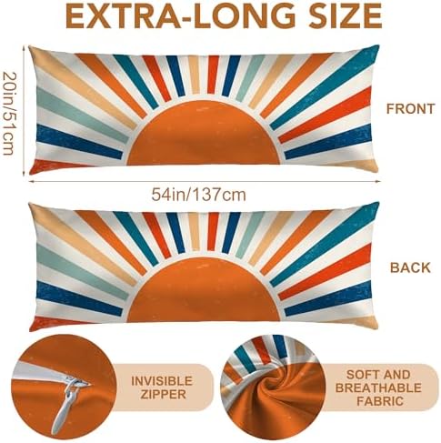Body Cooling Pillow Cases Cover, Boho Body Pillow Cover, Retro Sunburst Satin - Image 2
