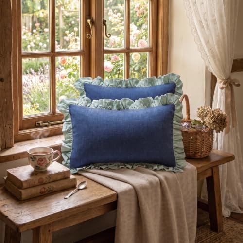 patdrea Vintage Navy Blue Linen Throw Pillow Covers - Image 3