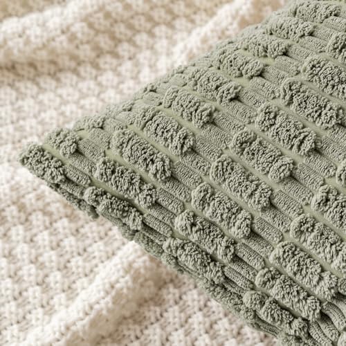 MIULEE Lumbar Corduroy Decorative Throw Pillow Covers 12x20 Light Olive - Image 2