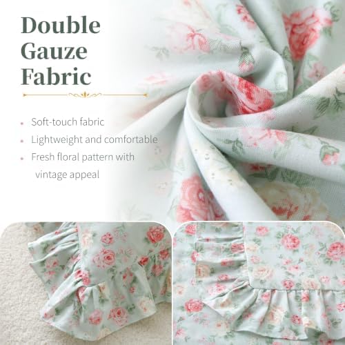 Floral Throw Pillow Covers 18x18, Mint Green, Ruffle Trim, 2 Pack - Image 3