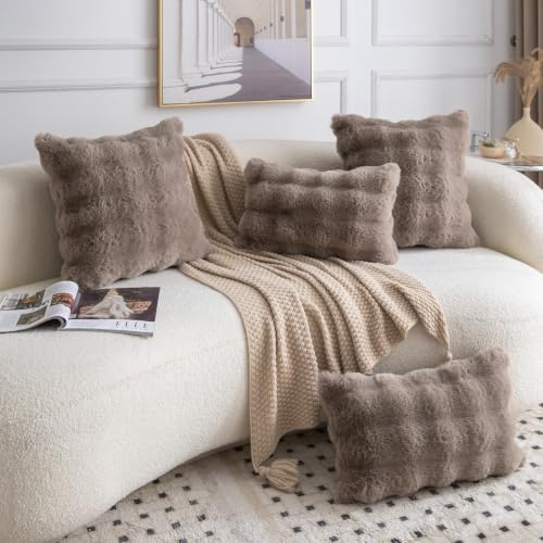 MADIZZ Pack of 2 Thick Plush Faux Wool Throw Pillow Covers Soft Boho Throw - Image 4