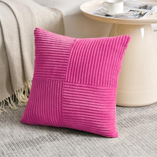 Fancy Homi 2 Packs Hot Pink Decorative Throw Pillow Covers 16x16 Inch - Image 2