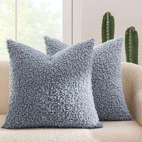 MIULEE Decorative Faux Fur Pillow Covers Sherpa 18x18 Dusty Blue by MIULEE
