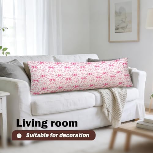 Coquette Pink Bow Floral 20x54 Body Pillow Cover, Preppy Girly Room Decor - Image 5