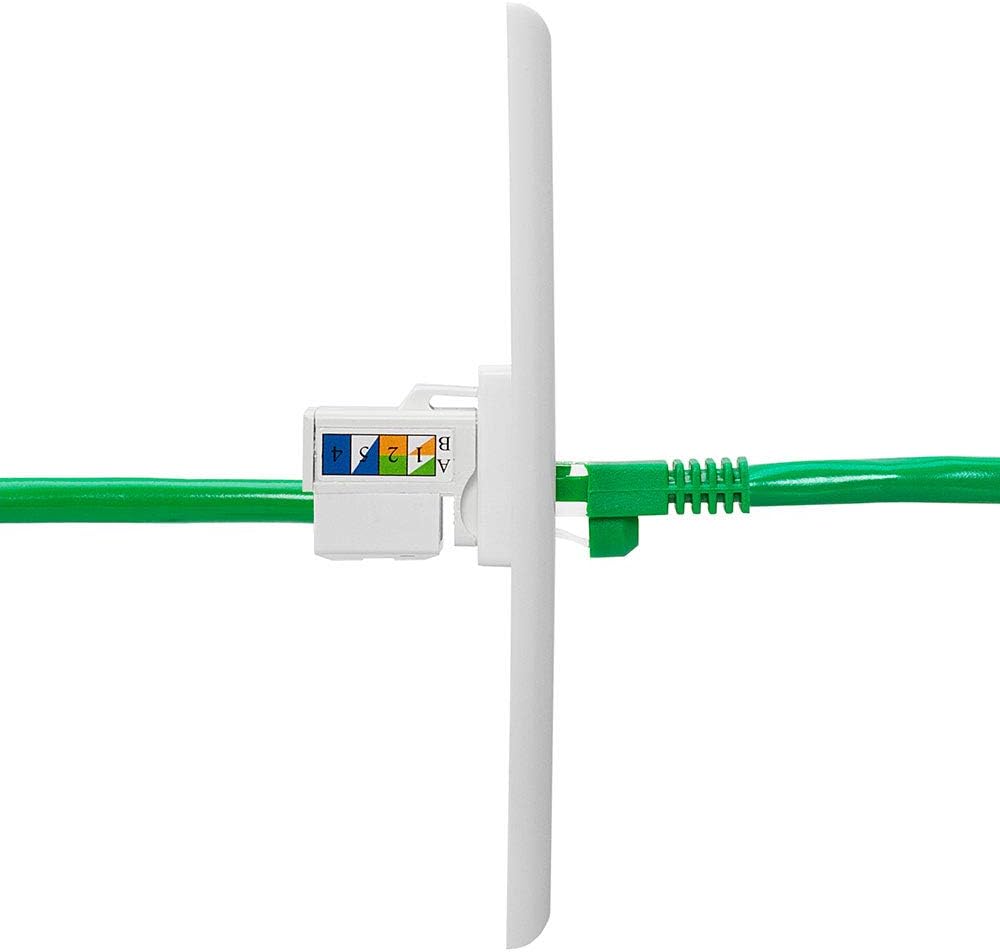 Cmple - RJ45 Keystone Jack 90 Degree Cat5e Keystone Jack Insert Punch Down RJ45 Connectors Female for Wall Plates, Patch Panels, Patch Cables, Ethernet Cables - White