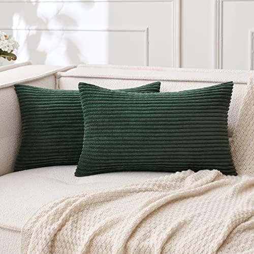 MIULEE Lumbar Corduroy Throw Pillow Covers Set of 2 12x20 Army Green by MIULEE