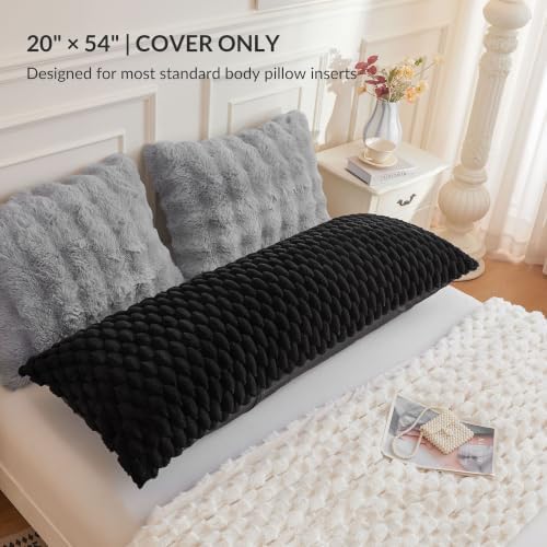 XeGe Bubble Fluffy Faux Rabbit Fur Decorative Body Pillow Cover 20x54 Black - Image 3