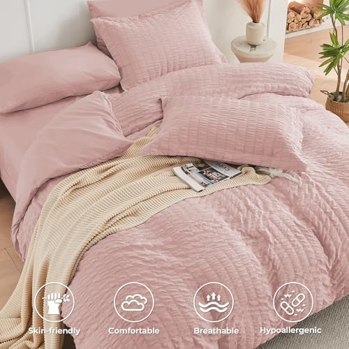 HYMOKEGE Rose Gold California King Comforter Set Seersucker 7 Pieces, All - Image 3