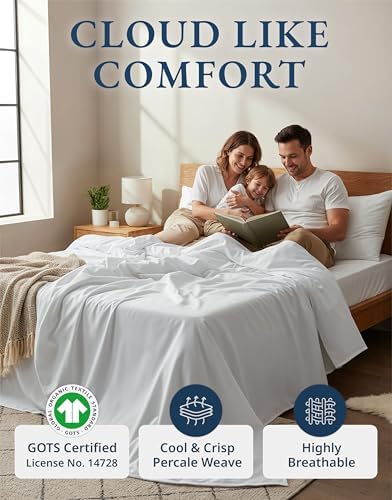 LANE LINEN Queen Sheets 100% Organic Cotton 4pc Percale Cooling - Image 2