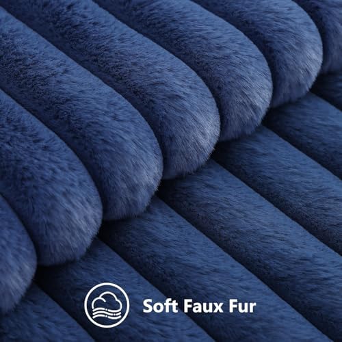 decorUhome Fall Faux Fur Throw Pillow Covers 14x36 Pack of 1 Navy Blue - Image 2