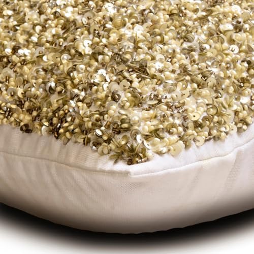 The HomeCentric Gold 12"x22" Lumbar Pillow Cover, Silk Beaded, Sequins & Pearls - Image 2