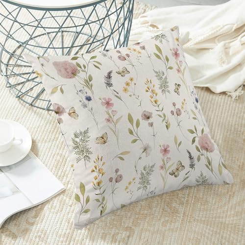 Spring Pillow Covers 20x20 Inch Set of 2, Sage Green Pink Wild Flower Throw - Image 4