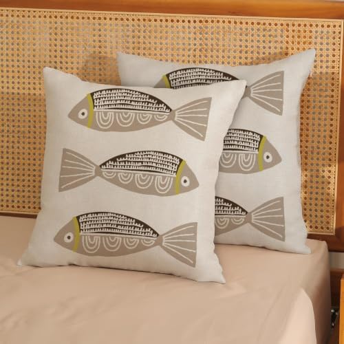 Coastal Brown Fish Outdoor Pillow Covers 16x16 Inch Set of 2 - Image 3