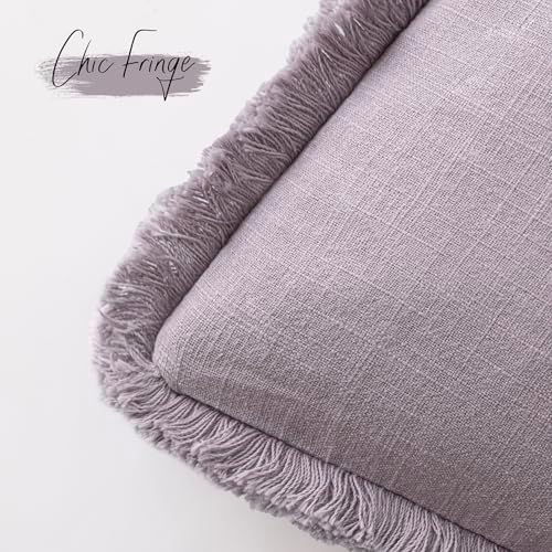 Foindtower Decorative Linen Fringe Throw Pillow Covers 22×22 Light Purple - Image 3