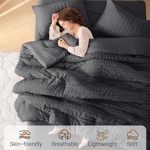 MUXHOMO 5 Pieces Twin Comforter Set, Seersucker Bed in a Bag Twin Size - Image 2