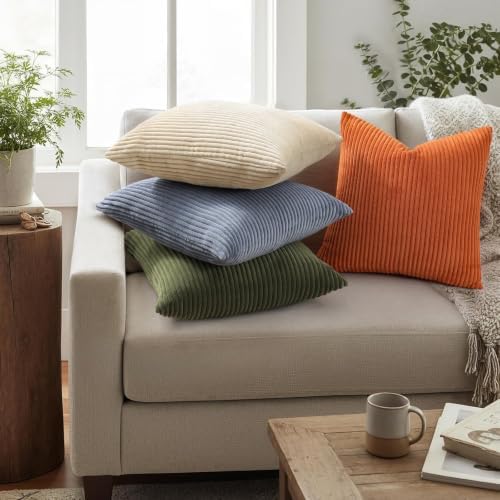 Mecatny Corduroy Fall Throw Pillow Covers 24x24 Set of 2 Burnt Orange - Image 2