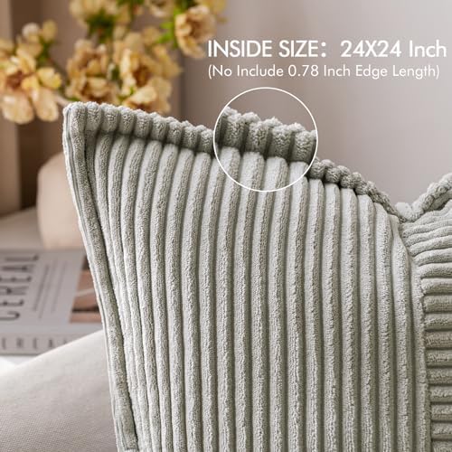 MIULEE Light Grey Corduroy Decorative Euro Sham Pillow Covers 24x24 Inch - Image 2