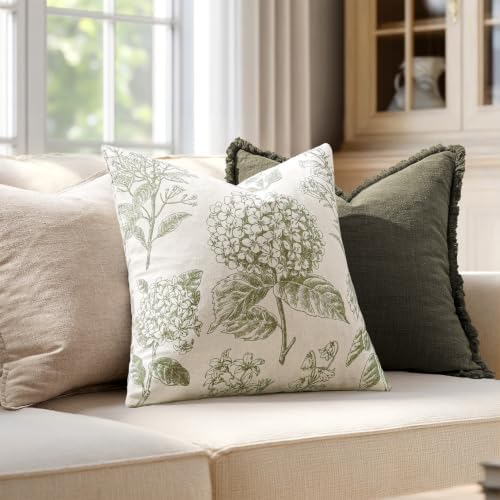 Set of 2 Decorative Floral Pillow Covers 16x16 Inch Light Green - Image 3